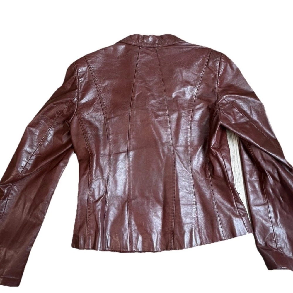 Wilson Burgundy Leather Blazer Jacket for Women - Picture 3 of 16